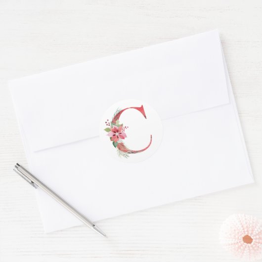 Waterverf kerstbrief C Ronde Sticker (Envelop)