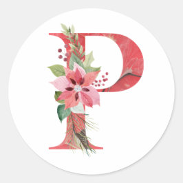 Waterverf kerstbrief P Ronde Sticker