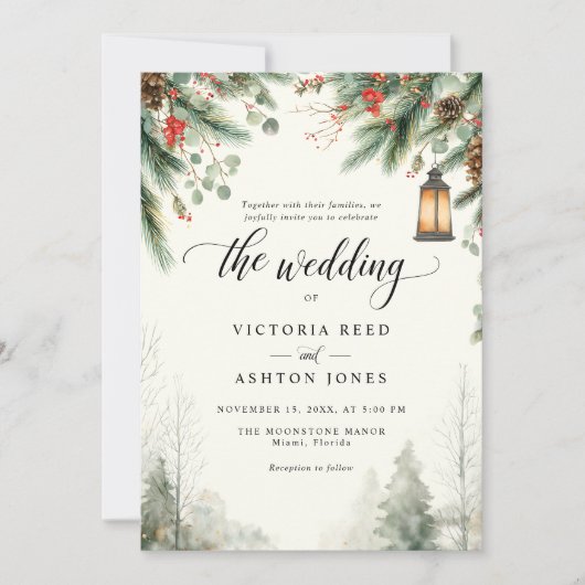 Waterverf Kerstbruiloft Kaart (Voorkant)