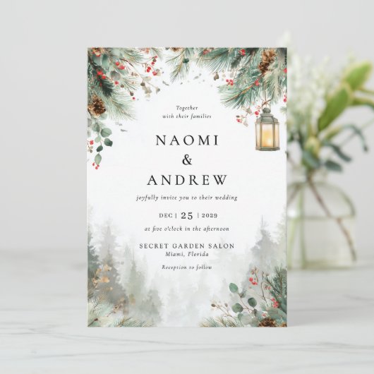 Waterverf Kerstbruiloft Kaart (Staand voorkant)