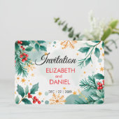 Waterverf Kerstbruiloft met Holly Kaart (Staand voorkant)