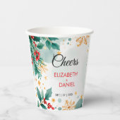 Waterverf kerstbruiloft met Holly Papieren Bekers (Voorkant)