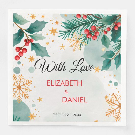 Waterverf kerstbruiloft met Holly Servet (Voorkant)