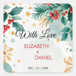 Waterverf kerstbruiloft met Holly Vierkante Sticker