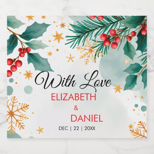 Waterverf Kerstbruiloft Mousserende Wijnlabel Sparkling Wijnetiket (Enkel label)