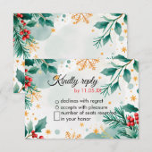 Waterverf Kerstbruiloft RSVP Kaart – Holly (Voorkant / Achterkant)