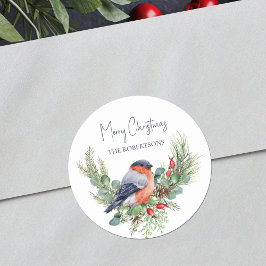 Waterverf Kerstbullfinch wintervogel Ronde Sticker