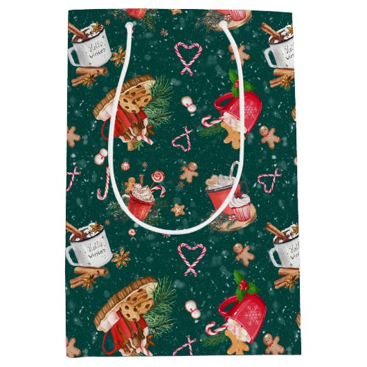 Waterverf kerstcacao met Marshmallows Mokken Medium Cadeauzakje (Voorkant)