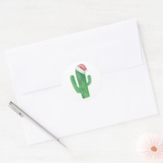 Waterverf kerstcactus. Sinterklaascactussen Ronde Sticker (Envelop)