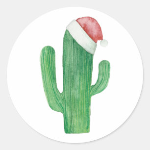 Waterverf kerstcactus. Sinterklaascactussen Ronde Sticker