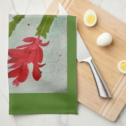 Waterverf kerstcactus theedoek (Quarter Fold)