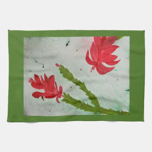 Waterverf kerstcactus theedoek (Horizontaal)