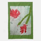 Waterverf kerstcactus theedoek (Verticaal)