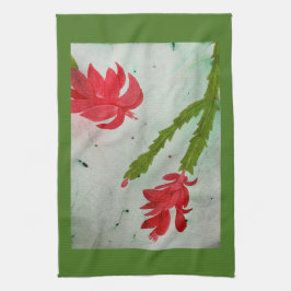 Waterverf kerstcactus theedoek