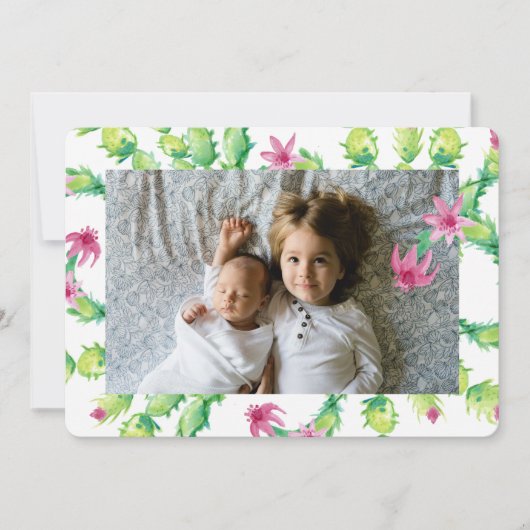 Waterverf Kerstcactus Vakantie Fotokaart Feestdagenkaart (Voorkant)