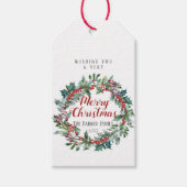 Waterverf kerstcadeau label | Evergreen krans Cadeaulabel (Voorkant)