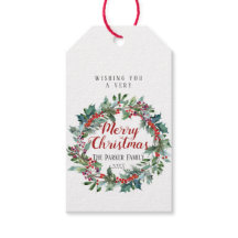 Waterverf kerstcadeau label | Evergreen krans