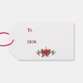 Waterverf kerstcadeau label | Winter rode bloemen Cadeaulabel (Achterkant Horizontaal)