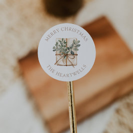 Waterverf Kerstcadeau Persoonlijke Vrolijke Kerst Ronde Sticker