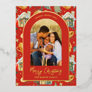 Waterverf kerstcadeau Rood Folie Feestdagen Briefkaart