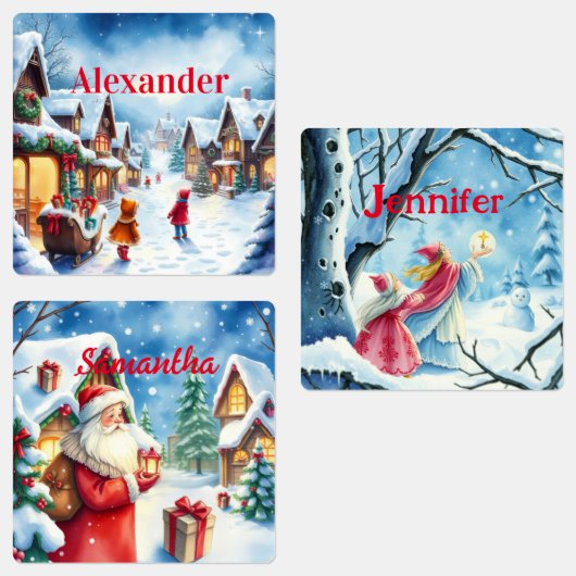  Waterverf Kerstcadeau Tags Labels (Groep)
