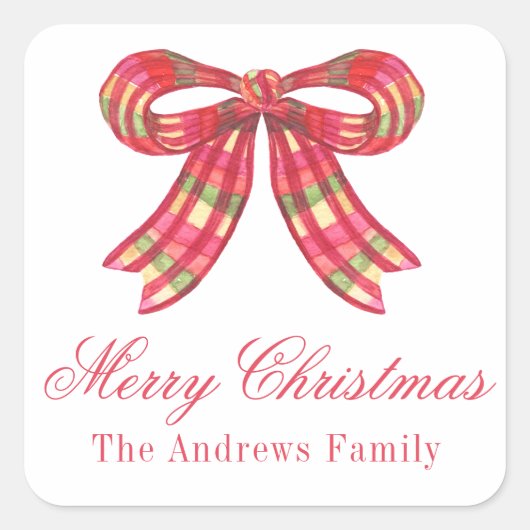 Waterverf kerstcadeau vierkante sticker (Voorkant)