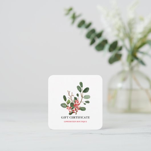 Waterverf kerstcadeau voor Berry Holly Kortingskaartje (Staand voorkant)