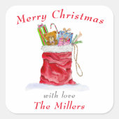 Waterverf kerstcadeau voor kerstmis vierkante sticker (Voorkant)