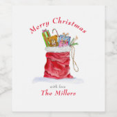 Waterverf kerstcadeau voor kerstmis wijn etiket (Enkel label)