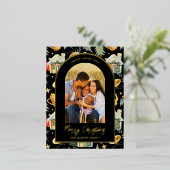 Waterverf kerstcadeau zwart folie feestdagen briefkaart (Staand Voorkant)