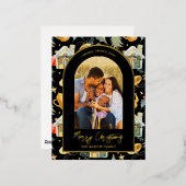 Waterverf kerstcadeau zwart folie feestdagen briefkaart (Voorkant / Achterkant)