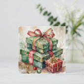 Waterverf Kerstcadeaudozen en Ornamenten Feestdagenkaart (Staand voorkant)