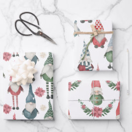 Waterverf kerstcadeaupapier met gnome-wandelpapier inpakpapier vel