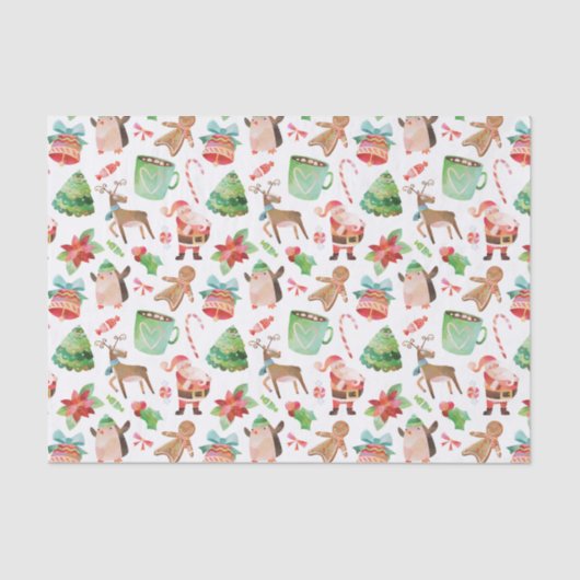 Waterverf kerstcadeaupapier tissuepapier (Voorkant)