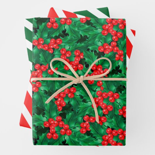 Waterverf kerstcadeaupapierverzameling 3 inpakpapier vel (In situ)