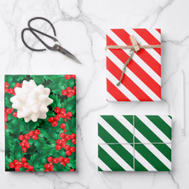 Waterverf kerstcadeaupapierverzameling 3 inpakpapier vel
