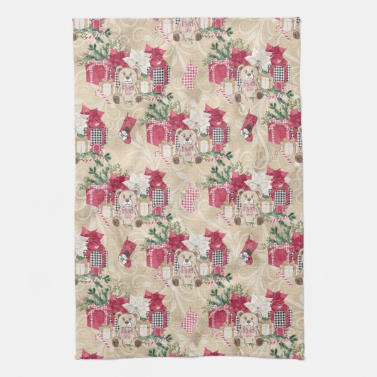  WATERVERF KERSTCADEAUS & TEDDYBEARS THEEDOEK (Verticaal)