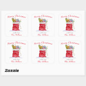 Waterverf Kerstcadeautas van de Kerstman Vierkante Sticker (Vel)