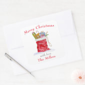 Waterverf Kerstcadeautas van de Kerstman Vierkante Sticker (Envelop)