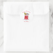 Waterverf Kerstcadeautas van Kerstman Ronde Sticker (Tas)