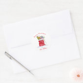 Waterverf Kerstcadeautas van Kerstman Ronde Sticker (Envelop)