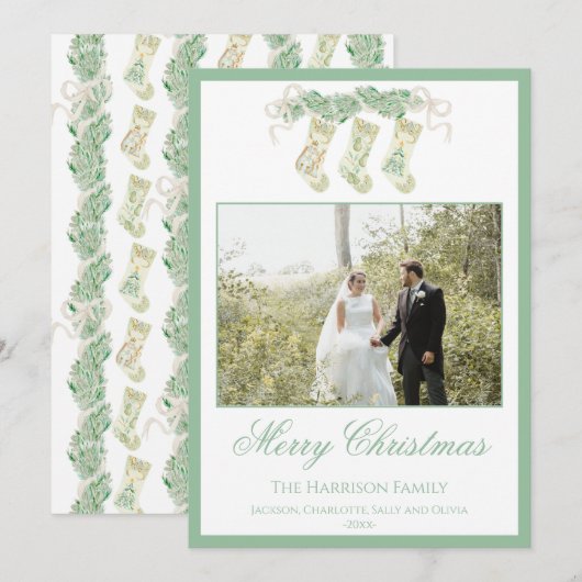Waterverf kerstcadeautjes Groene Foto Feestdagenkaart (Voorkant / Achterkant)
