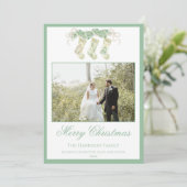 Waterverf kerstcadeautjes Groene Foto Feestdagenkaart (Staand voorkant)