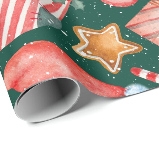 Waterverf kerstcadeautjes ontbijtsnoepjes  cadeaupapier (Rol Hoek)