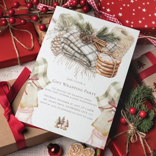 Waterverf kerstcadeauverpakkingparty kaart