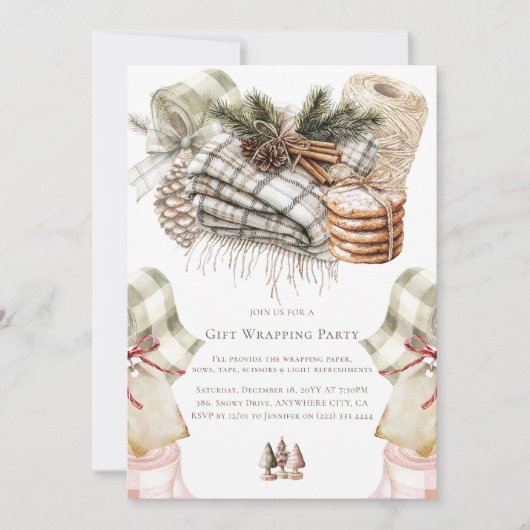 Waterverf kerstcadeauverpakkingparty kaart (Voorkant)