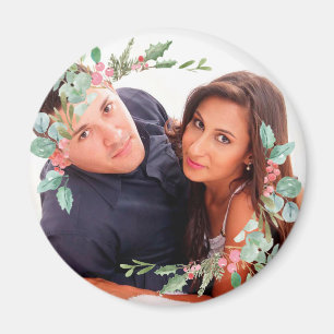 Waterverf kerstcadefoto Holly Jolly Couple Magneet