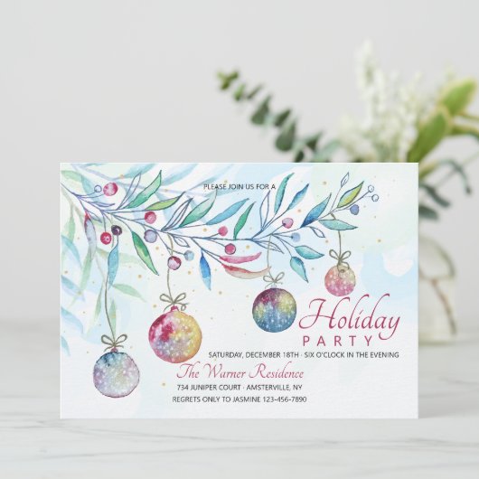 Waterverf kerstdagen uitnodiging (Staand voorkant)