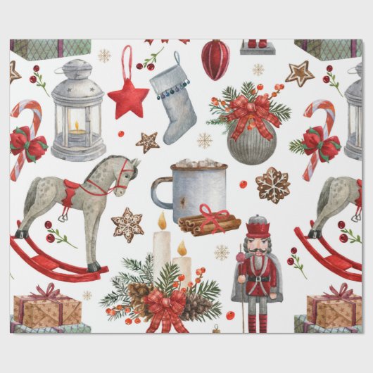 Waterverf kerstdecoratiepatroon cadeaupapier (Vlak)