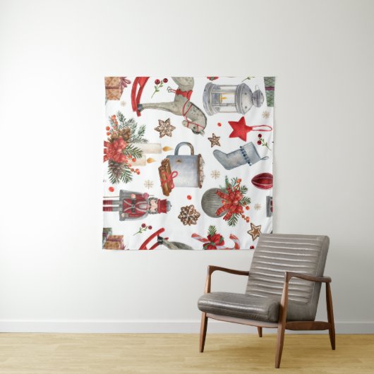 Waterverf kerstdecoratiepatroon wandkleed (In Situ (horizontaal))